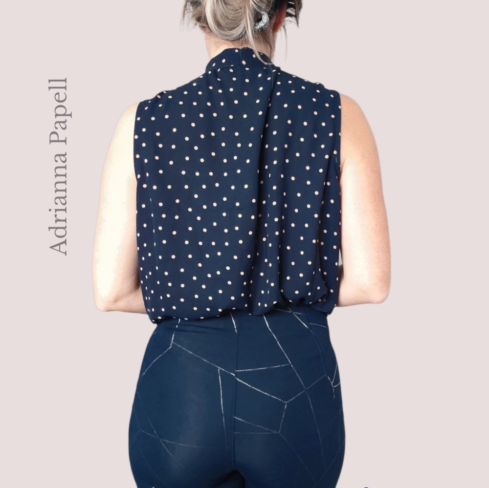 Adrianna Papell Sleeveless Polka Dot Tie Neck Blouse - Picture 8 of 15
